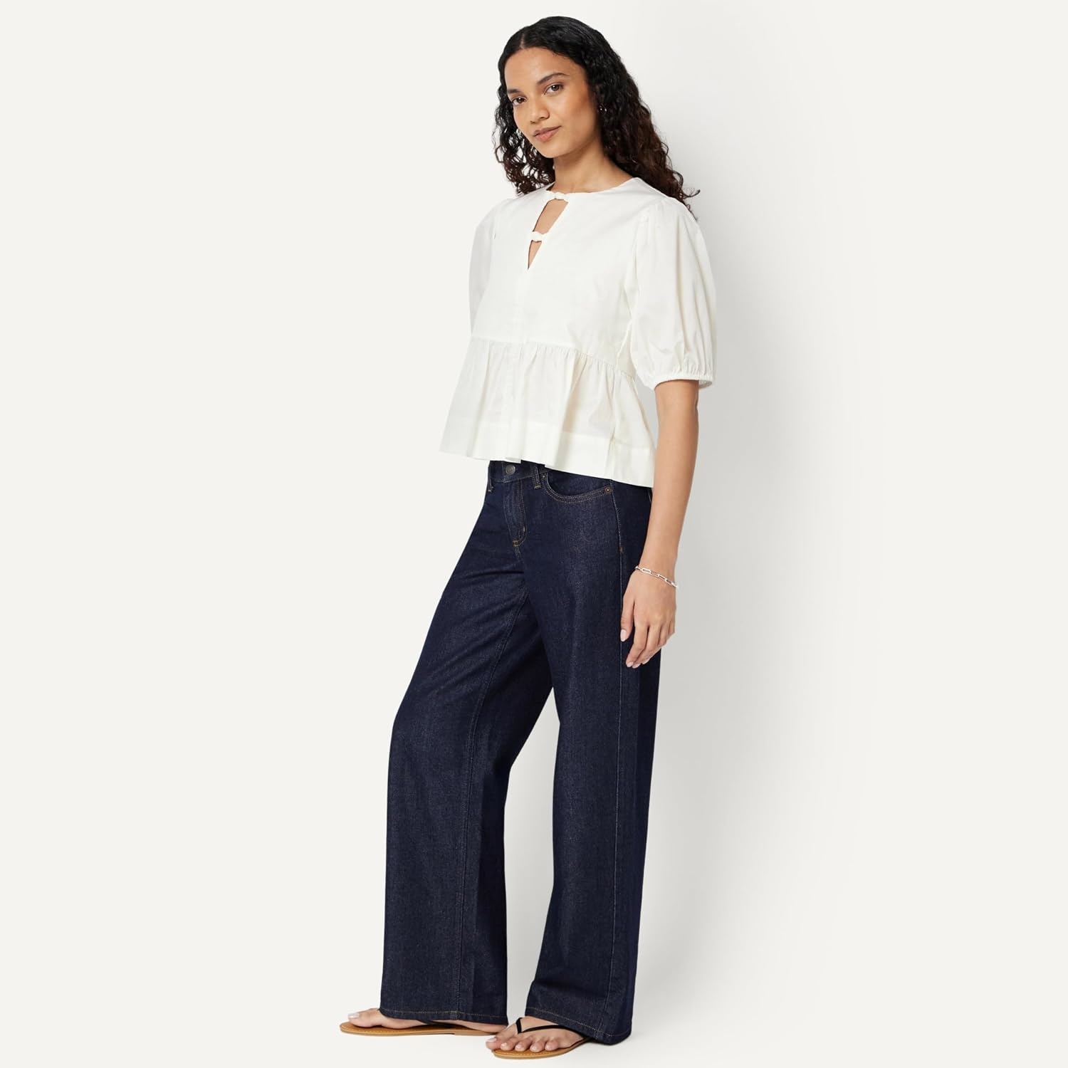 image:imageAmazon Essentials Womens Cotton Sateen RelaxedFit Peplum BlouseWhite