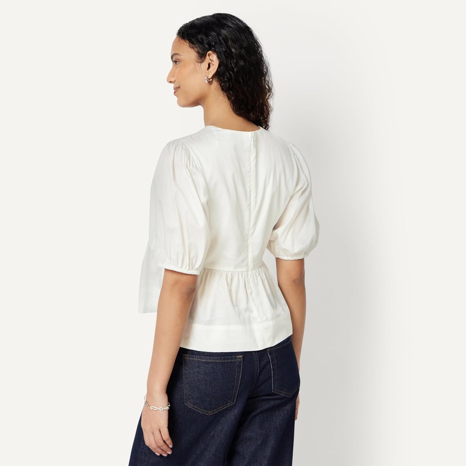 image:imageAmazon Essentials Womens Cotton Sateen RelaxedFit Peplum BlouseWhite