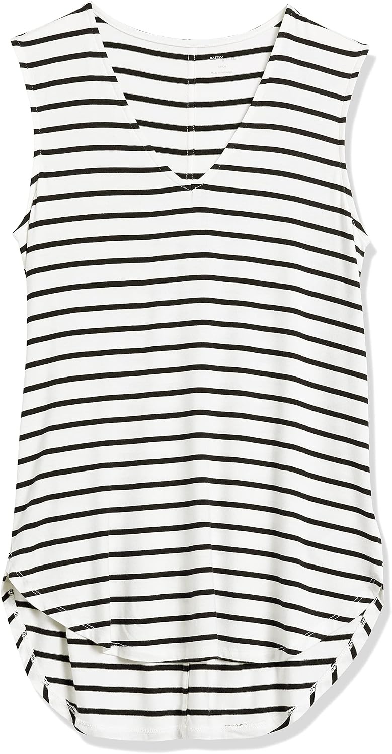 image:imageAmazon Essentials Womens Jersey StandardFit VNeck Tank TopBlack White Stripe
