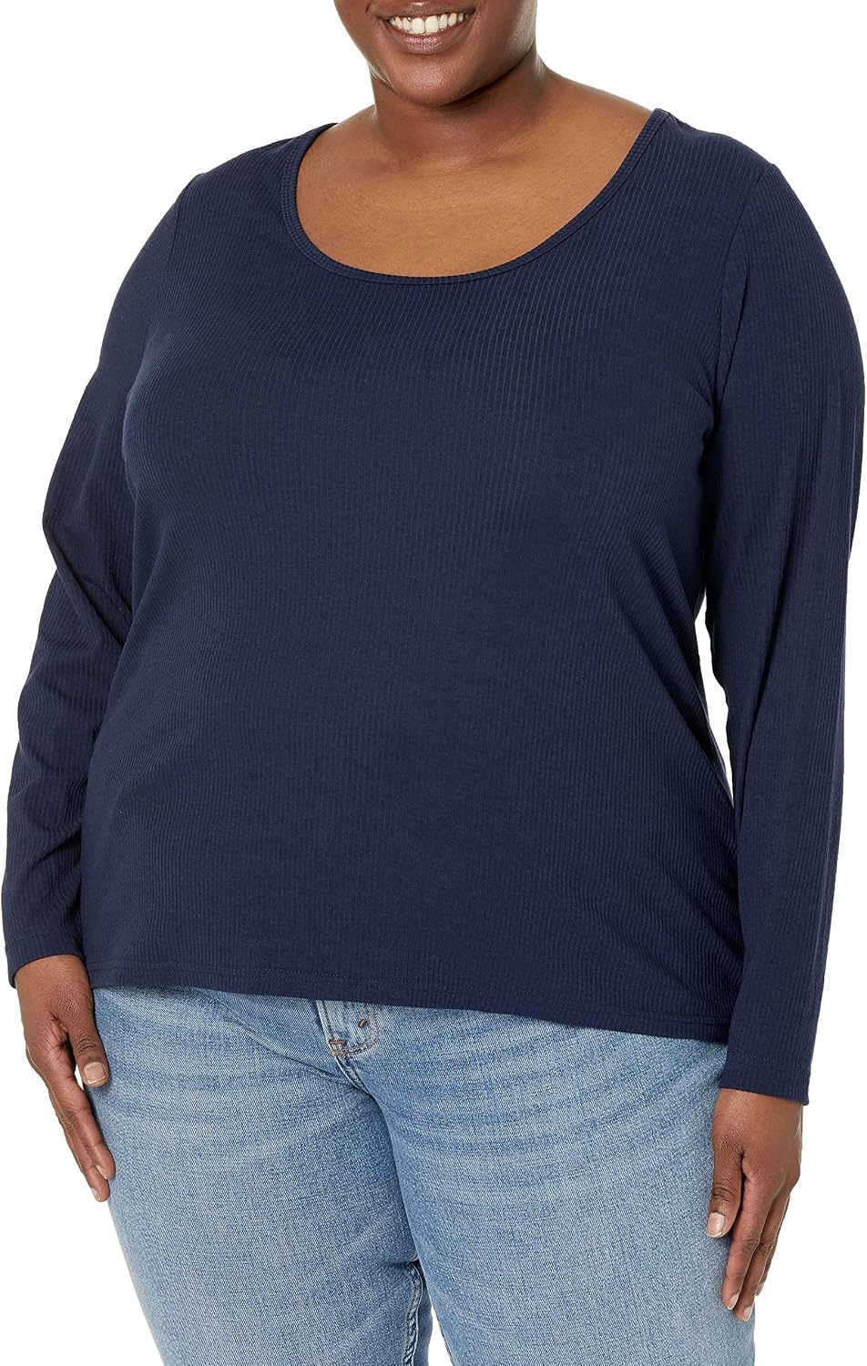 image:imageAmazon Essentials Womens Long Sleeve SlimFit Rib Scoop Neck Sweater Available in Plus Size Pack of 2BlackCharcoal Heather