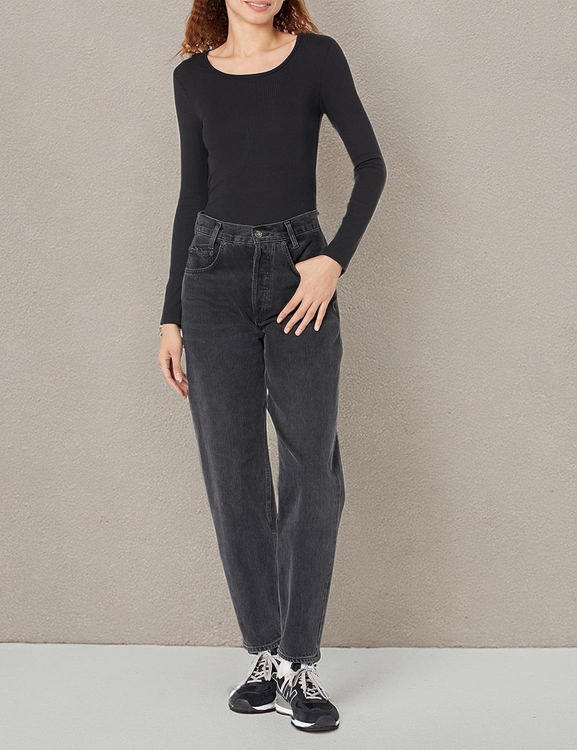 image:imageAmazon Essentials Womens Long Sleeve SlimFit Rib Scoop Neck Sweater Available in Plus Size Pack of 2BlackEggshell White