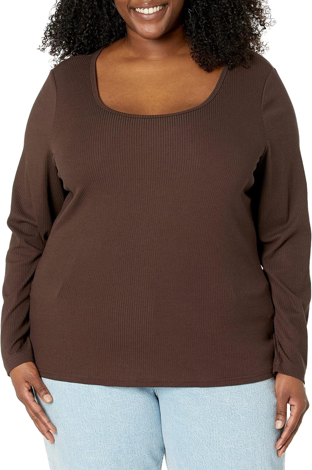 image:imageAmazon Essentials Womens Long Sleeve SlimFit Rib Scoop Neck Sweater Available in Plus Size Pack of 2Eggshell WhiteEspresso