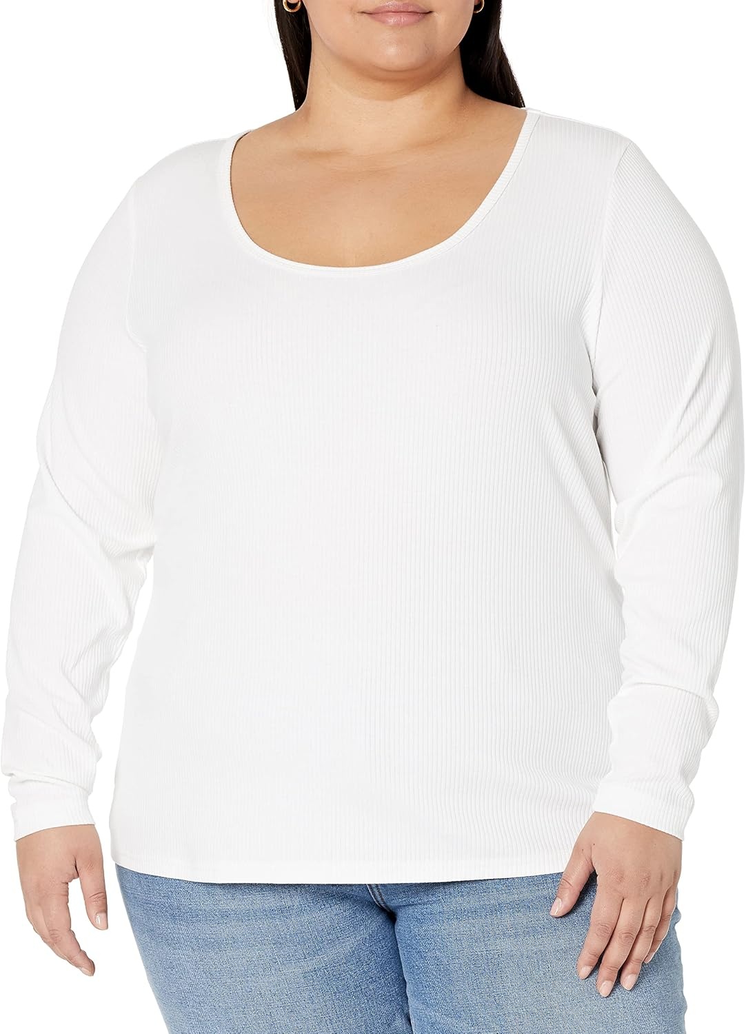 image:imageAmazon Essentials Womens Long Sleeve SlimFit Rib Scoop Neck Sweater Available in Plus Size Pack of 2LilacWhite