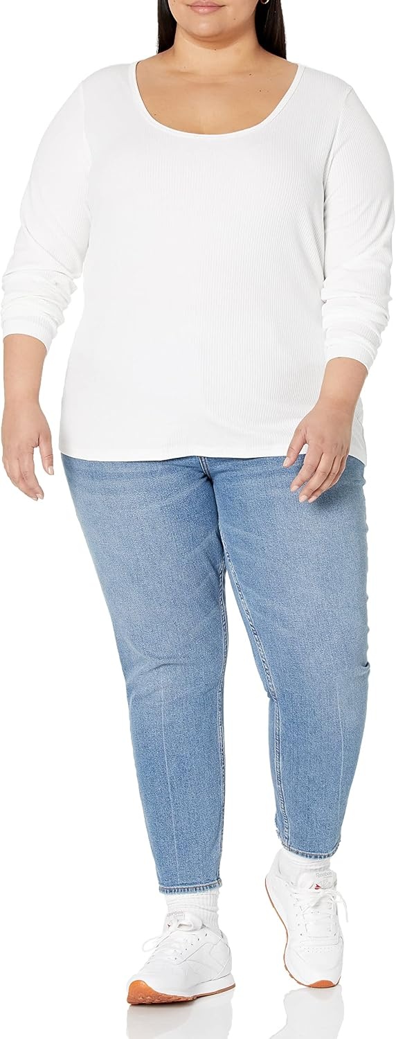 image:imageAmazon Essentials Womens Long Sleeve SlimFit Rib Scoop Neck Sweater Available in Plus Size Pack of 2LilacWhite