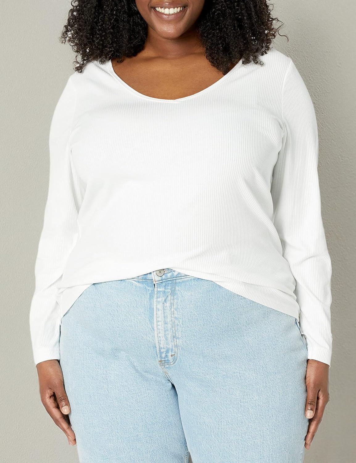 image:imageAmazon Essentials Womens Long Sleeve SlimFit Rib Scoop Neck Sweater Available in Plus Size Pack of 2NavyWhite