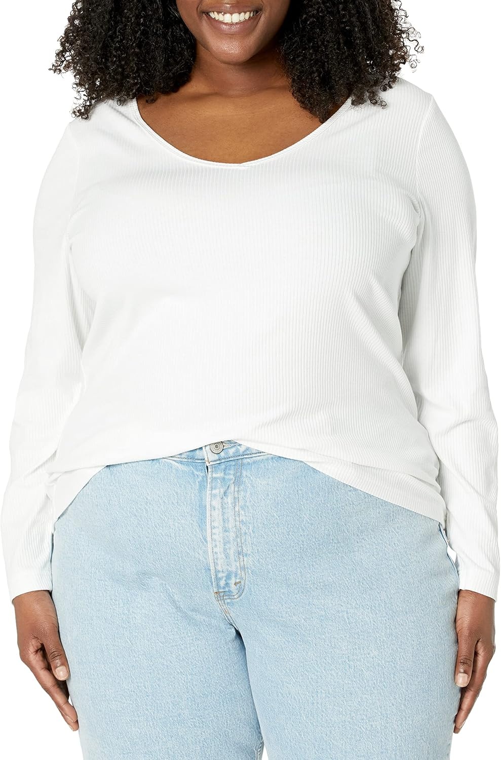image:imageAmazon Essentials Womens Long Sleeve SlimFit Rib Scoop Neck Sweater Available in Plus Size Pack of 2NavyWhite