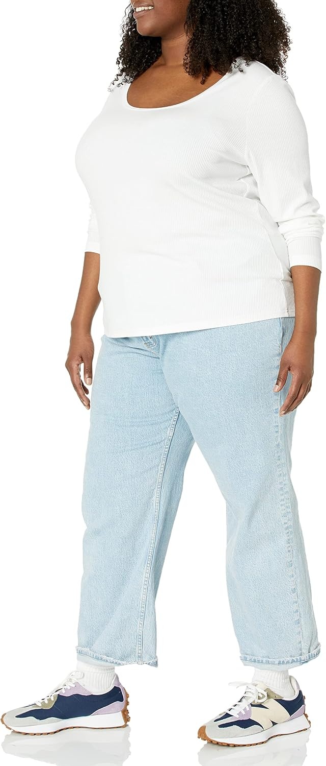 image:imageAmazon Essentials Womens Long Sleeve SlimFit Rib Scoop Neck Sweater Available in Plus Size Pack of 2White