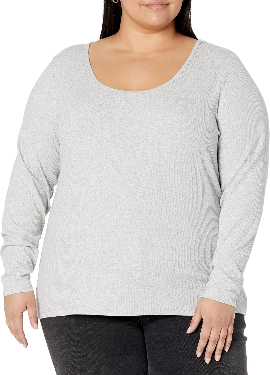 image:imageAmazon Essentials Womens Long Sleeve SlimFit Rib Scoop Neck Sweater Available in Plus Size Pack of 2WhiteGrey