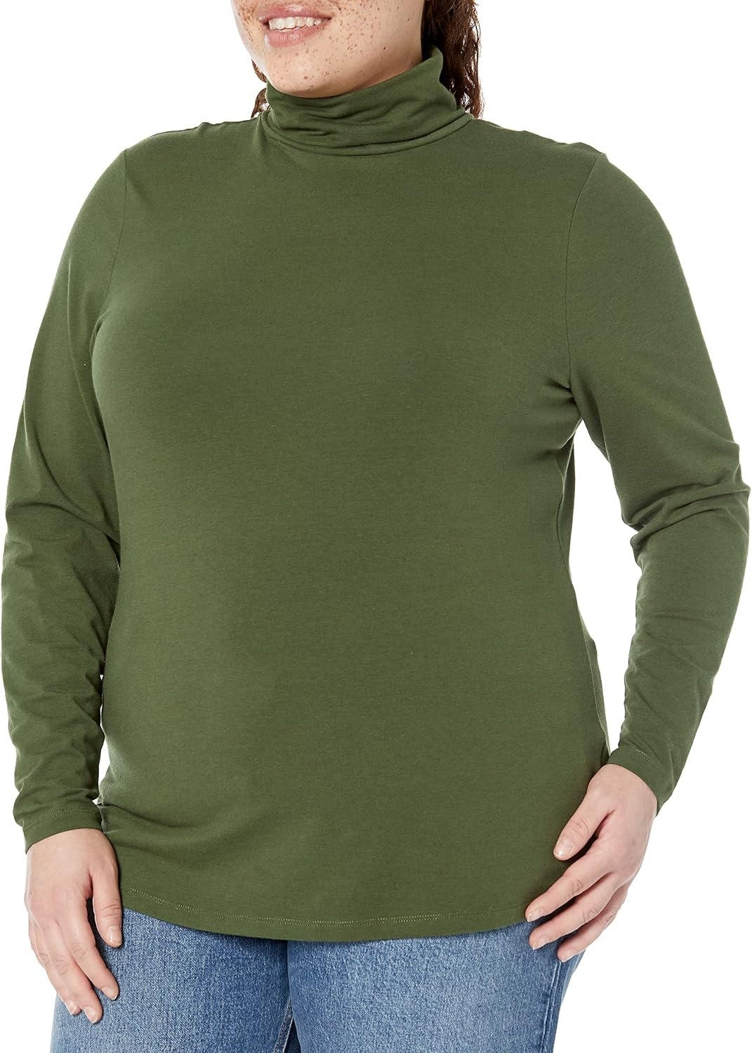 image:imageAmazon Essentials Womens LongSleeve Turtleneck Stretch Fleece Available in Plus SizeDark Olive