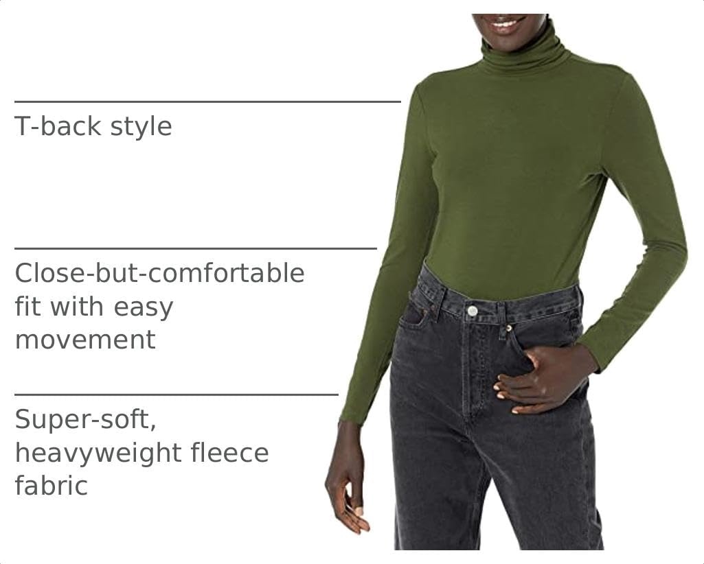 image:imageAmazon Essentials Womens LongSleeve Turtleneck Stretch Fleece Available in Plus SizeDark Olive