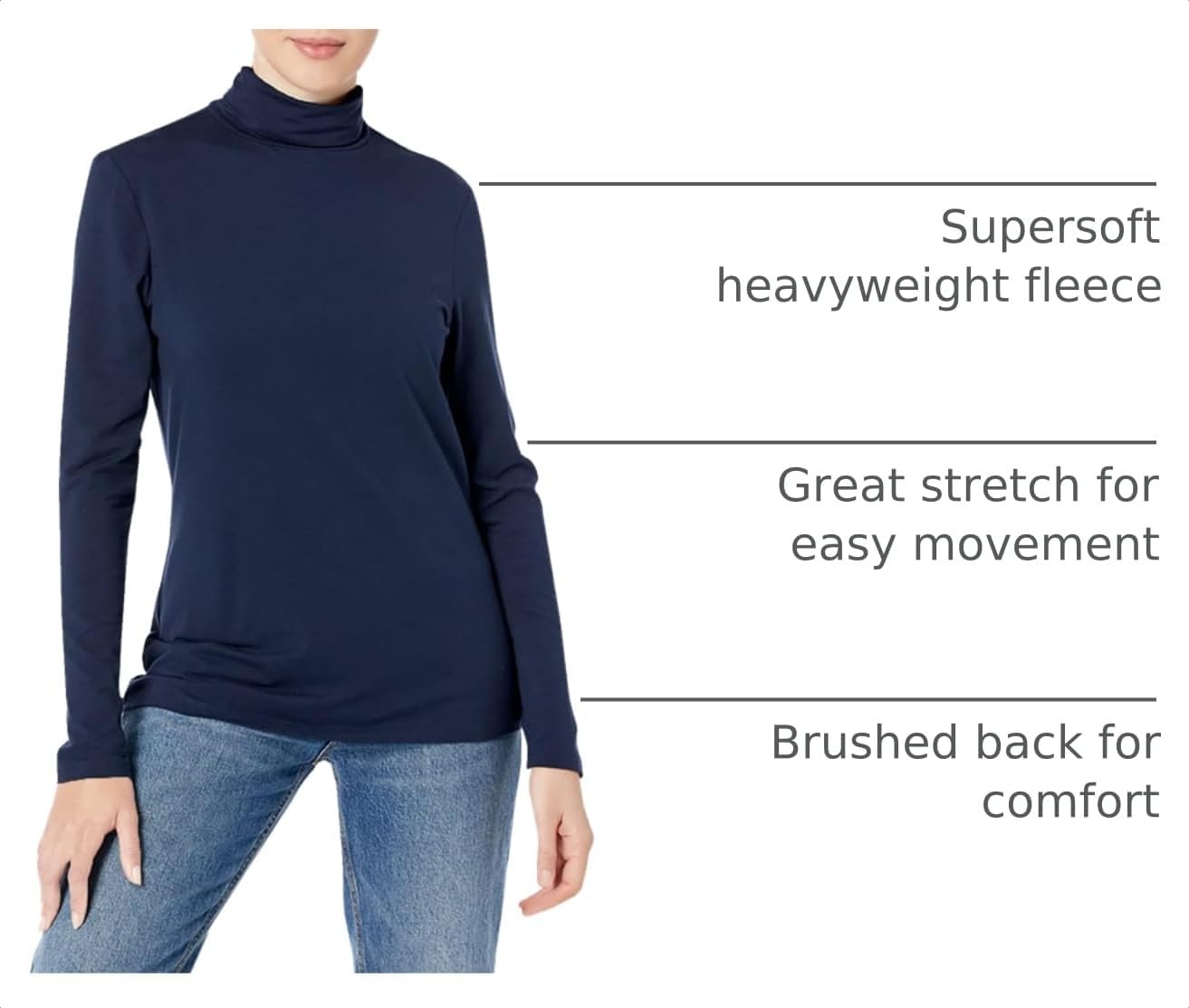 image:imageAmazon Essentials Womens LongSleeve Turtleneck Stretch Fleece Available in Plus SizeNavy
