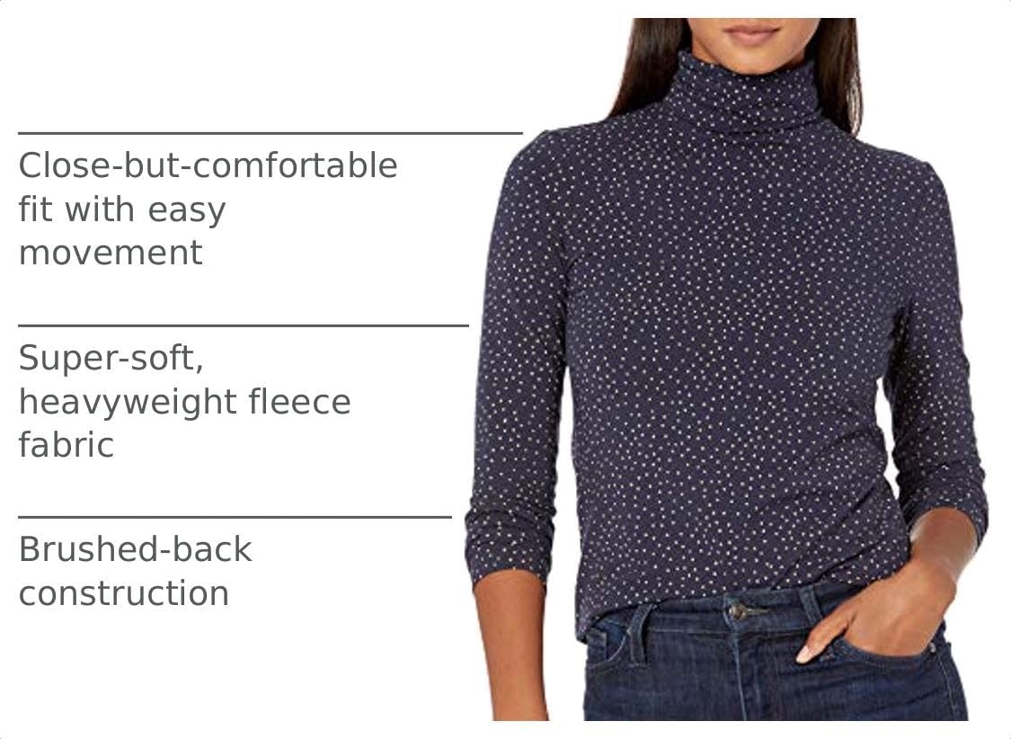 image:imageAmazon Essentials Womens LongSleeve Turtleneck Stretch Fleece Available in Plus SizeNavy Camel Dot