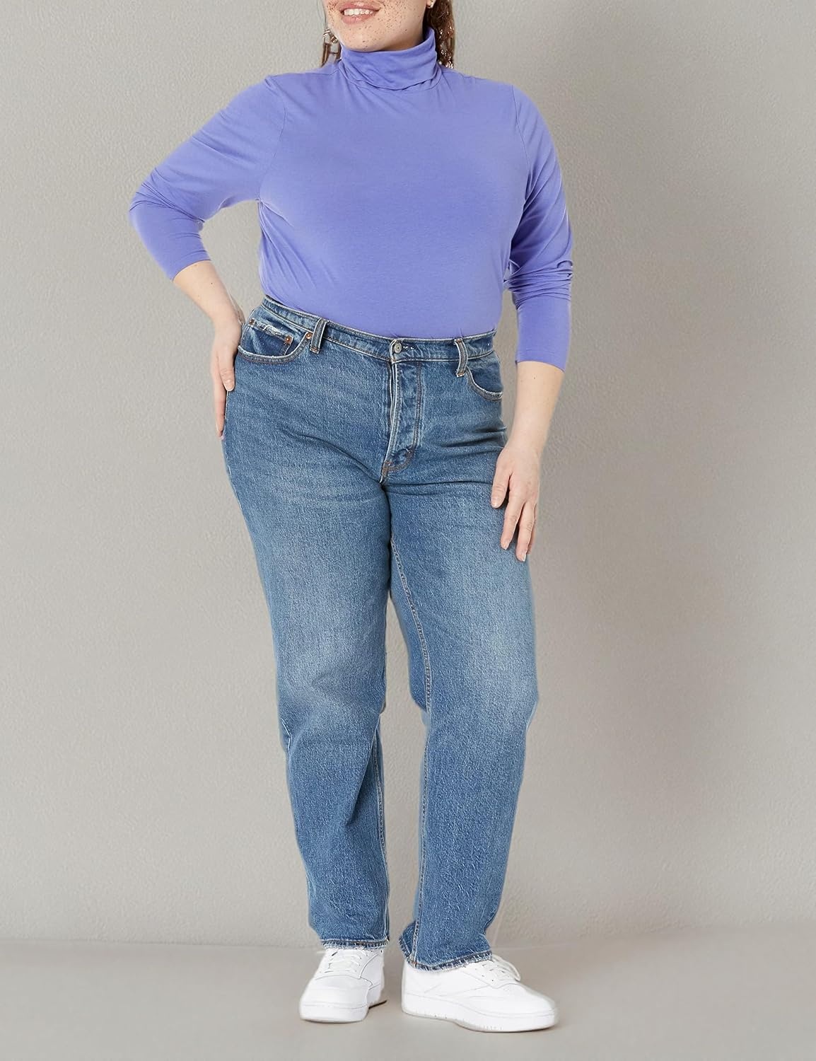 image:imageAmazon Essentials Womens LongSleeve Turtleneck Stretch Fleece Available in Plus SizePurple Blue