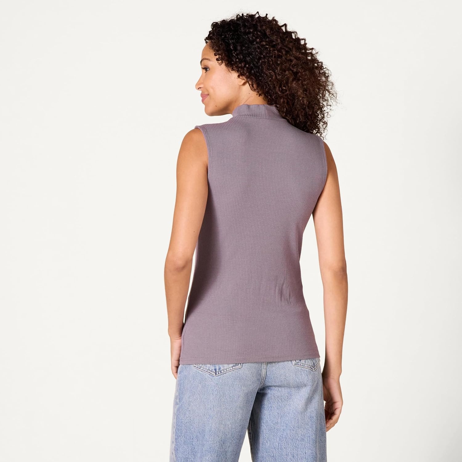image:imageAmazon Essentials Womens MockNeck SlimFit Ribbed Knit Cotton Sleeveless Top Pack of 2GreyBlack