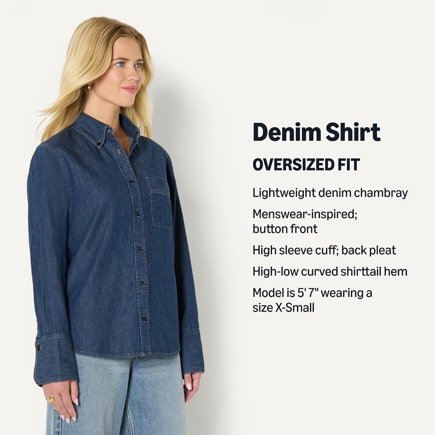 image:imageAmazon Essentials Womens Modern OversizedFit Cropped Denim ButtonDown Shirt Lightweight Chambray Point CollarMedium Blue Vintage
