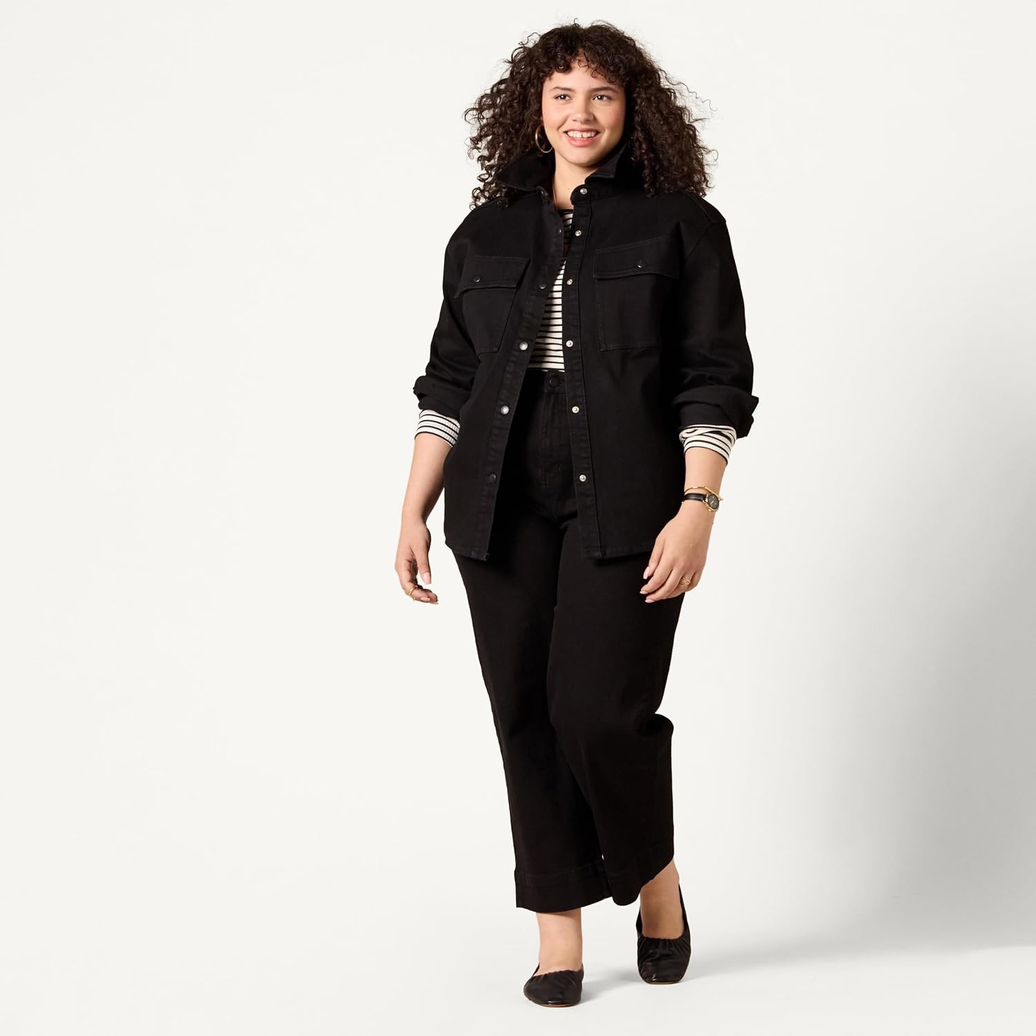 image:imageAmazon Essentials Womens Oversized Heavyweight Denim Shirt Jacket Relaxed FitBlack
