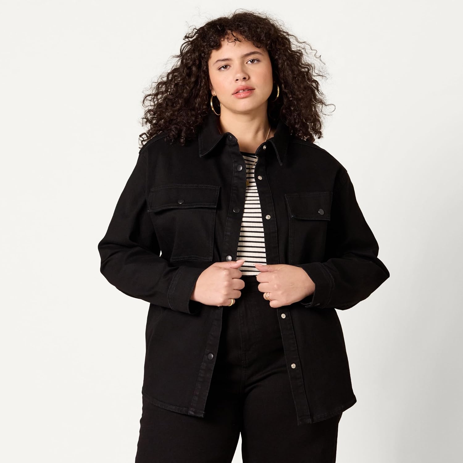 image:imageAmazon Essentials Womens Oversized Heavyweight Denim Shirt Jacket Relaxed FitBlack