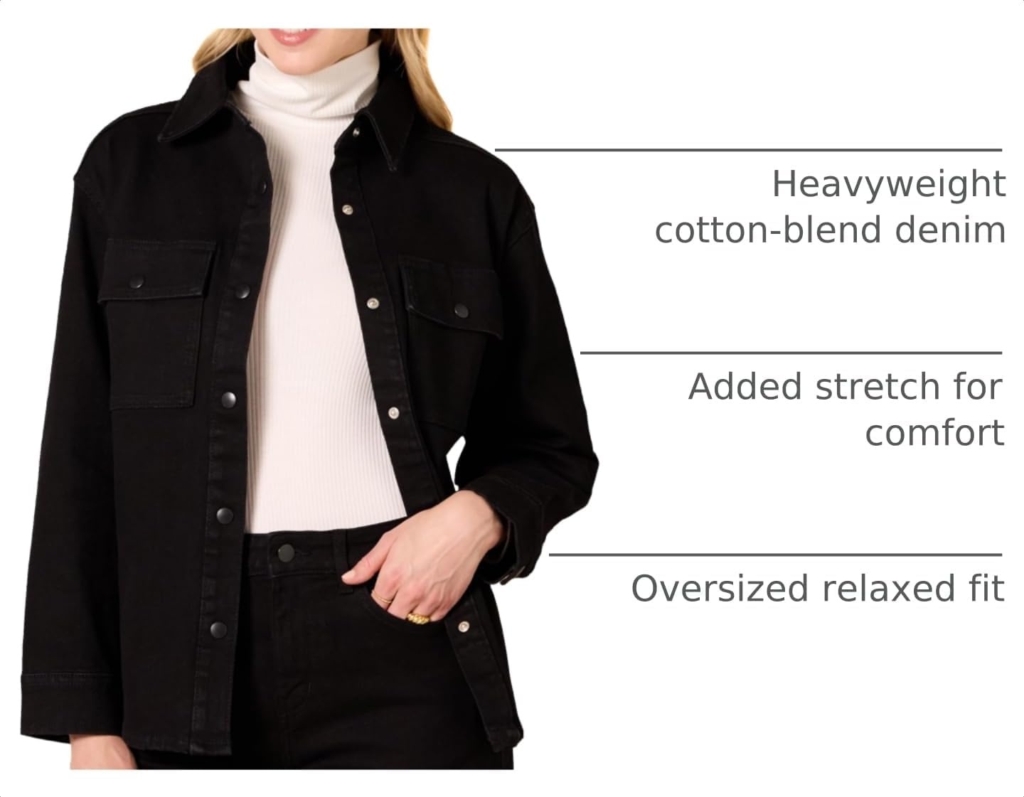 image:imageAmazon Essentials Womens Oversized Heavyweight Denim Shirt Jacket Relaxed FitBlack