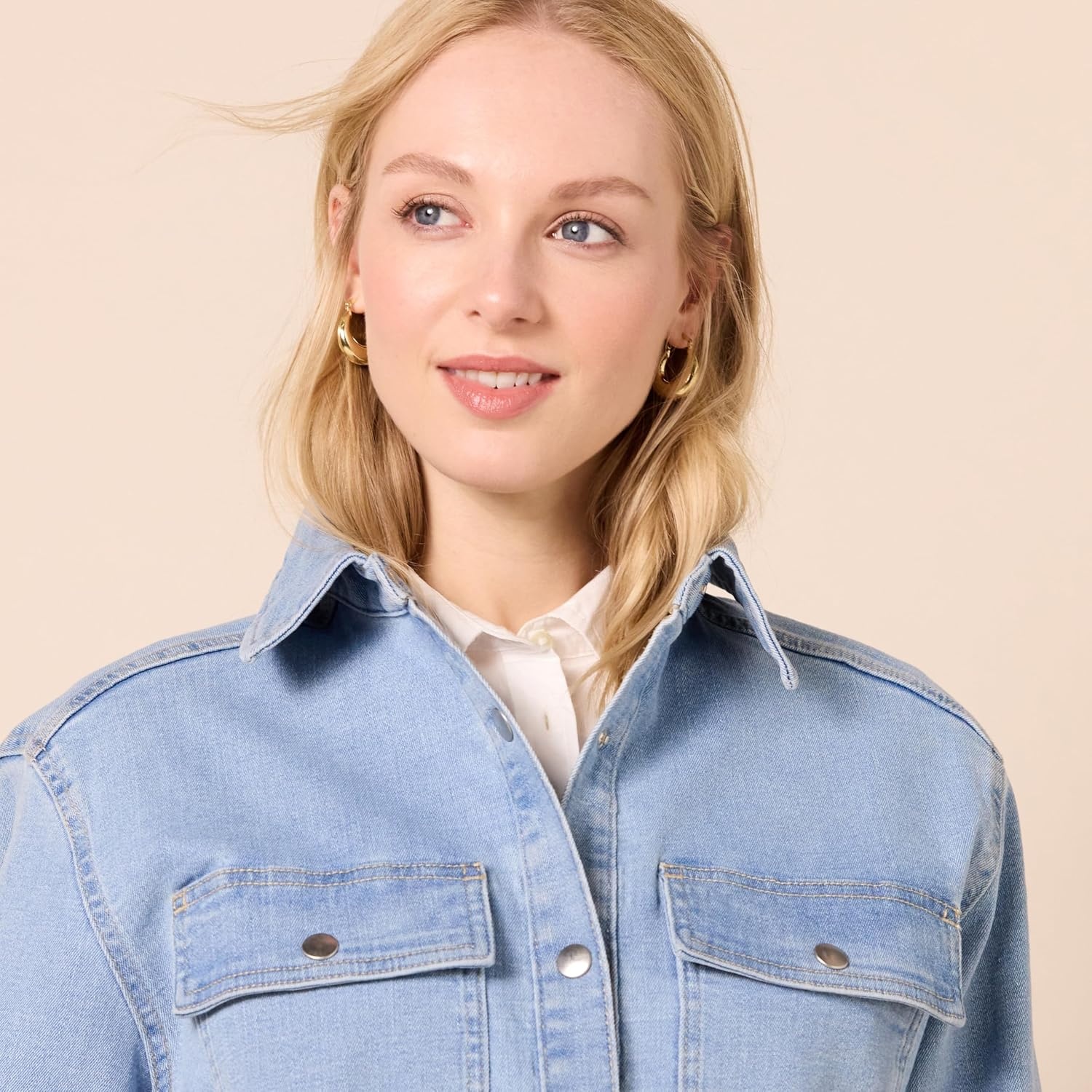 image:imageAmazon Essentials Womens Oversized Heavyweight Denim Shirt Jacket Relaxed FitLight Wash