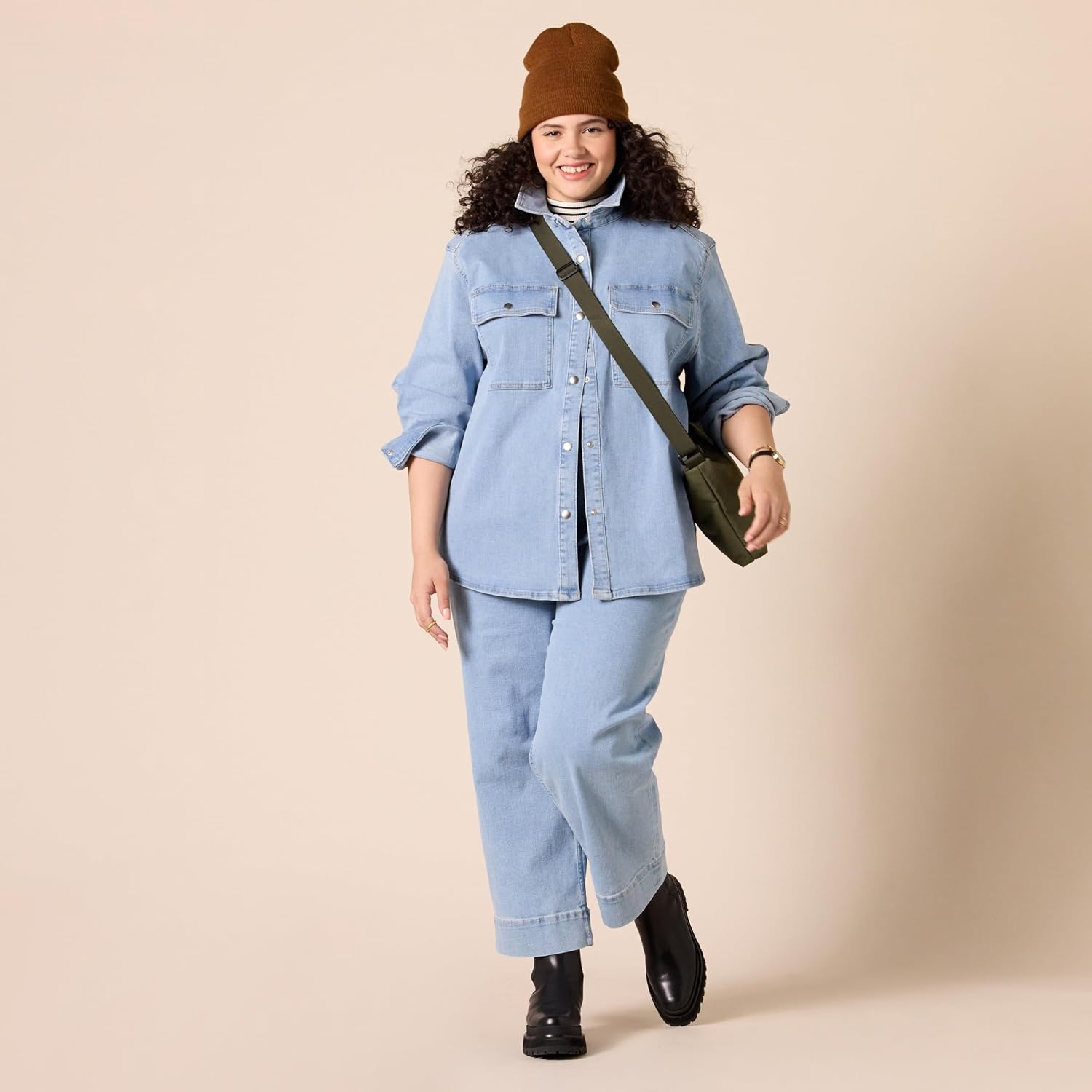 image:imageAmazon Essentials Womens Oversized Heavyweight Denim Shirt Jacket Relaxed FitLight Wash
