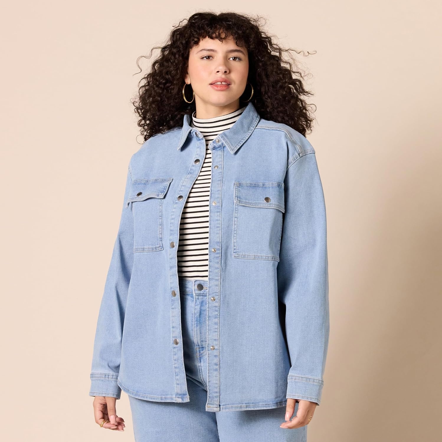 image:imageAmazon Essentials Womens Oversized Heavyweight Denim Shirt Jacket Relaxed FitLight Wash