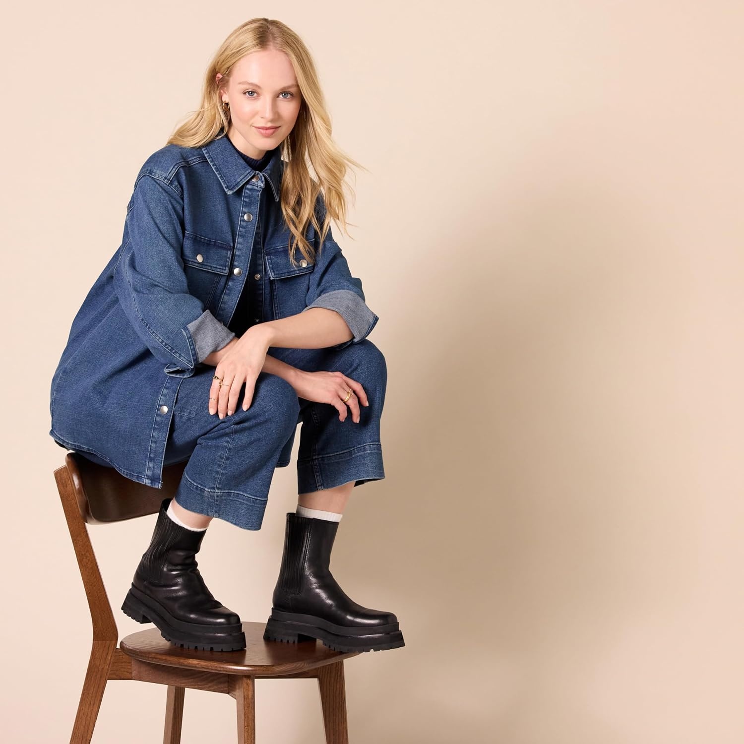 image:imageAmazon Essentials Womens Oversized Heavyweight Denim Shirt Jacket Relaxed FitMedium Wash