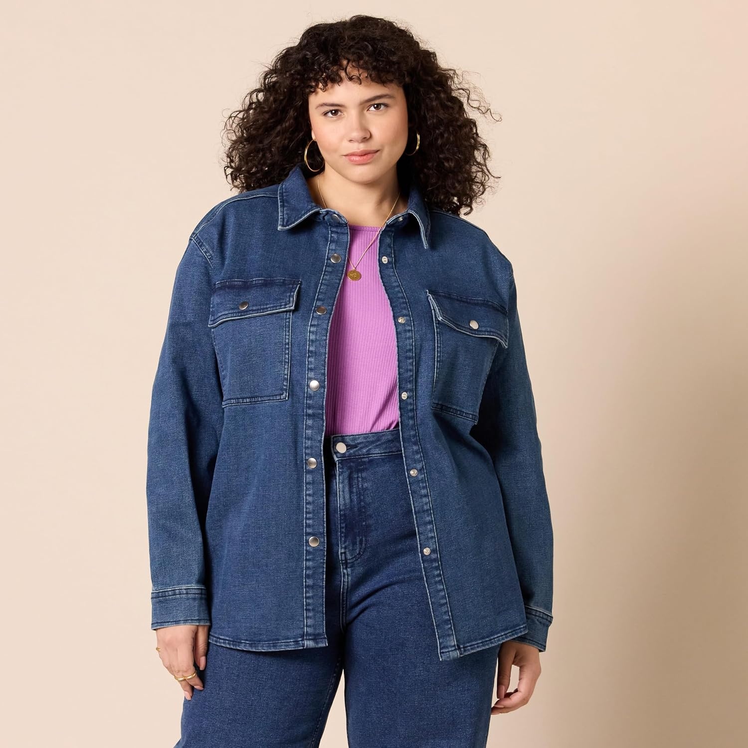 image:imageAmazon Essentials Womens Oversized Heavyweight Denim Shirt Jacket Relaxed FitMedium Wash