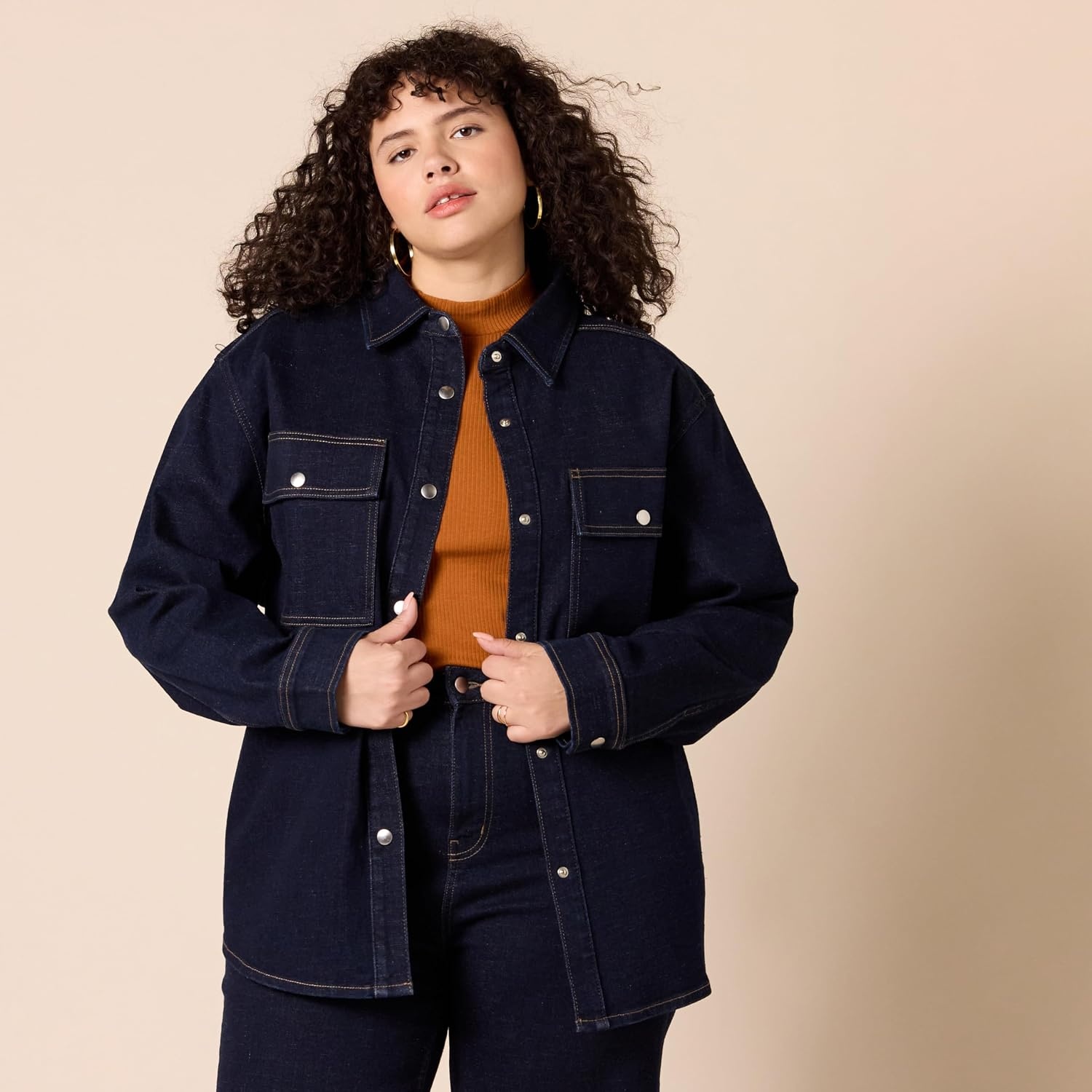 image:imageAmazon Essentials Womens Oversized Heavyweight Denim Shirt Jacket Relaxed FitRinsed
