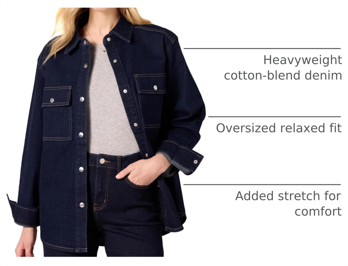 image:imageAmazon Essentials Womens Oversized Heavyweight Denim Shirt Jacket Relaxed FitRinsed