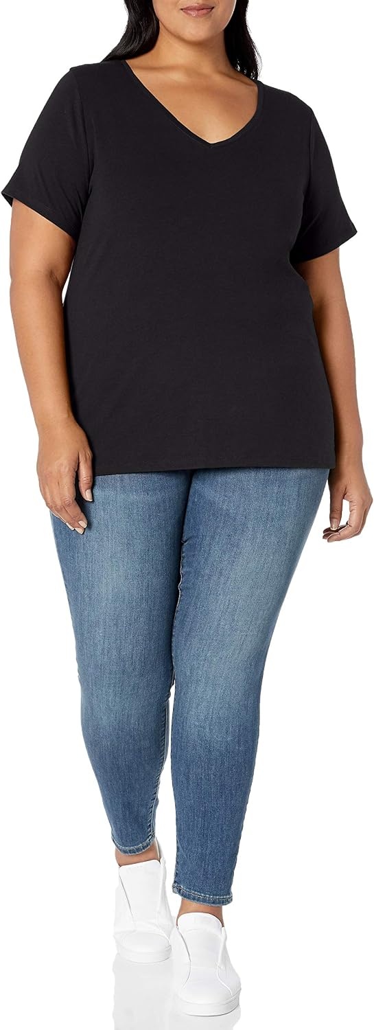 image:imageAmazon Essentials Womens Plus Size ShortSleeve VNeck TShirtBlack