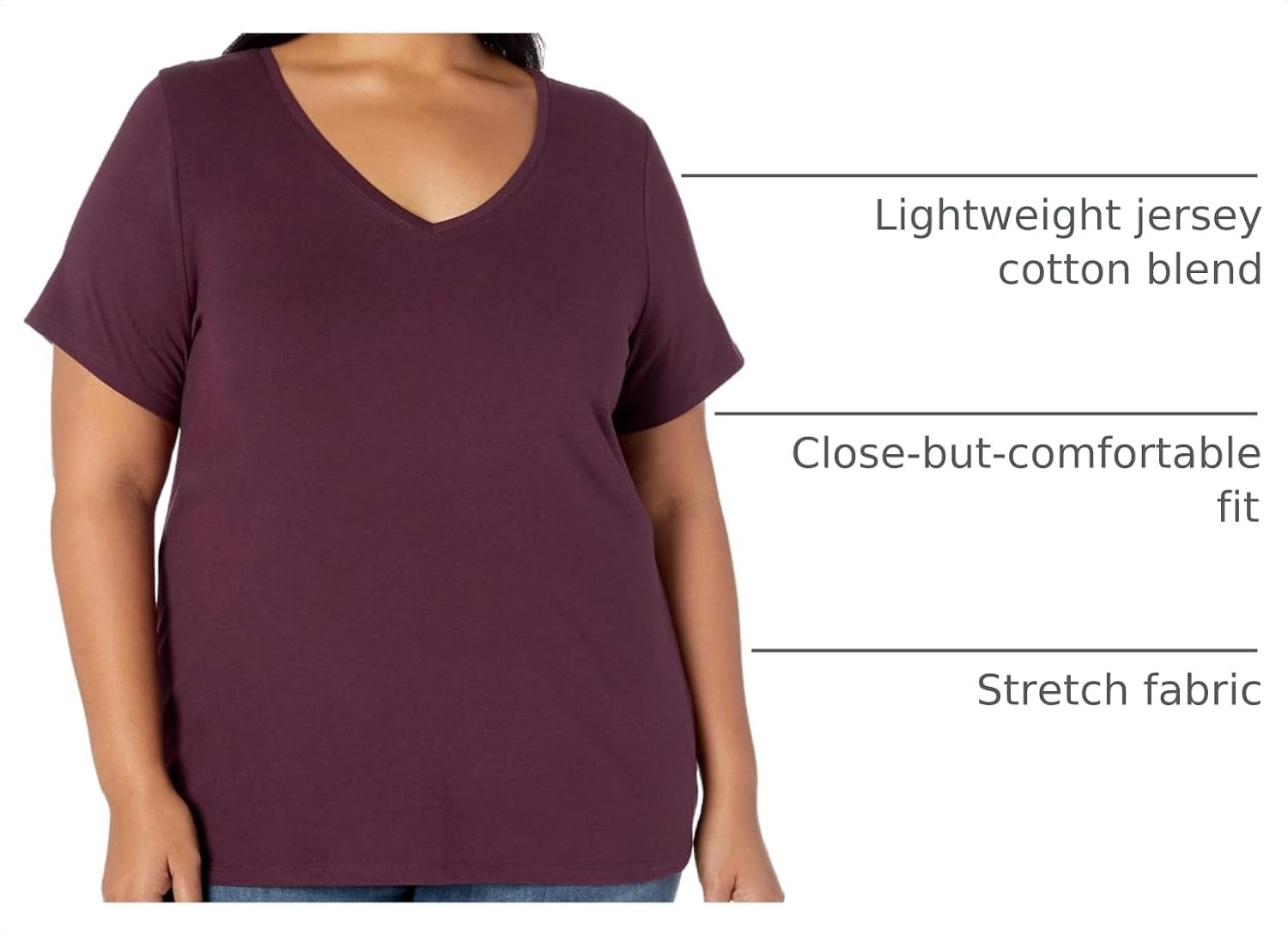 image:imageAmazon Essentials Womens Plus Size ShortSleeve VNeck TShirtBurgundy