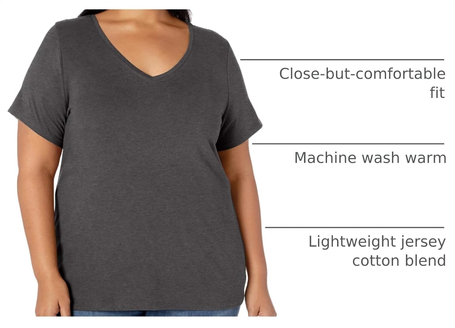 image:imageAmazon Essentials Womens Plus Size ShortSleeve VNeck TShirtCharcoal Heather