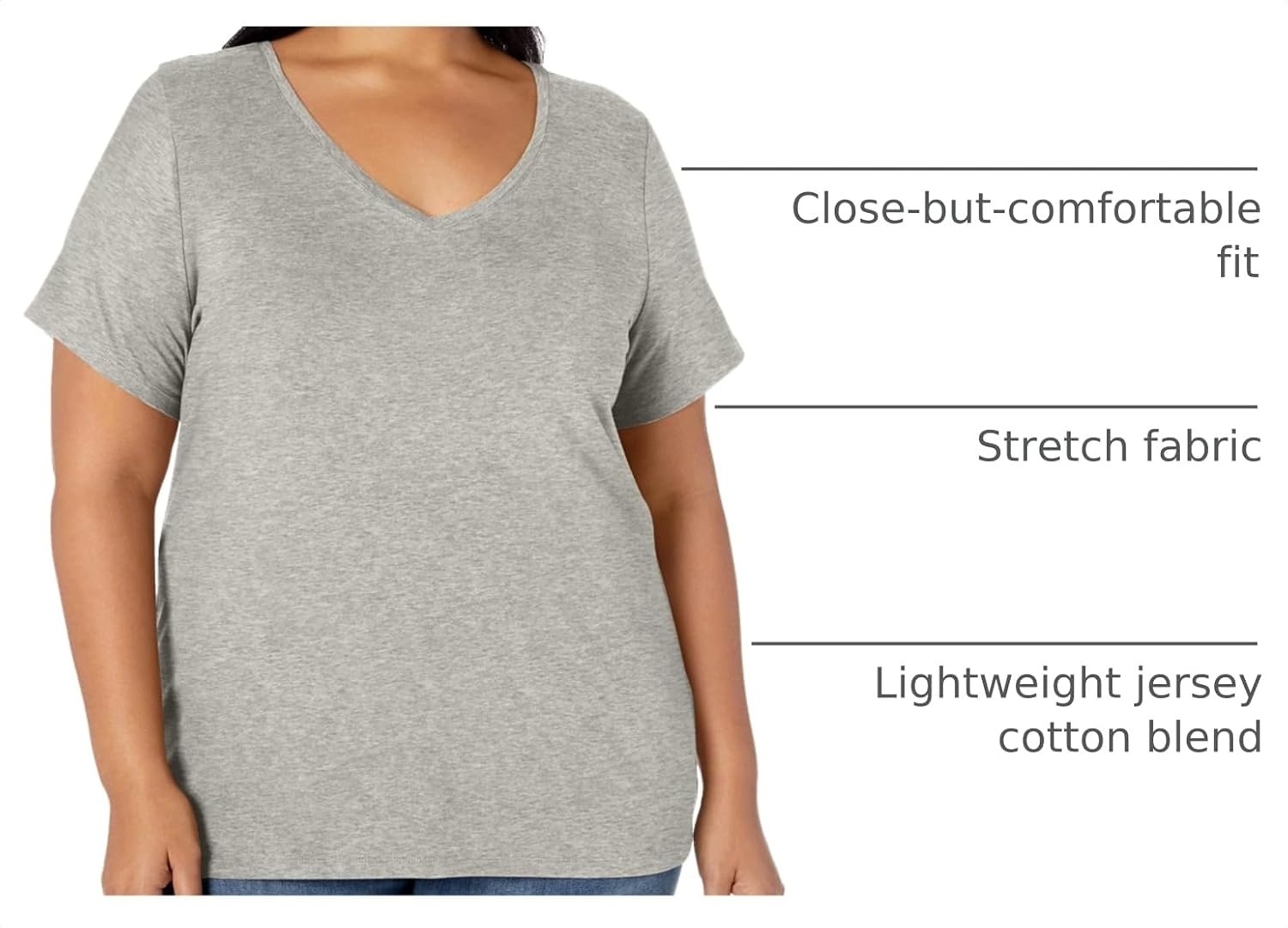 image:imageAmazon Essentials Womens Plus Size ShortSleeve VNeck TShirtLight Grey Heather