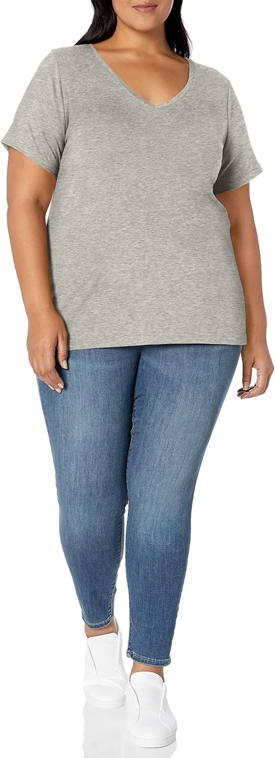 image:imageAmazon Essentials Womens Plus Size ShortSleeve VNeck TShirtLight Grey Heather