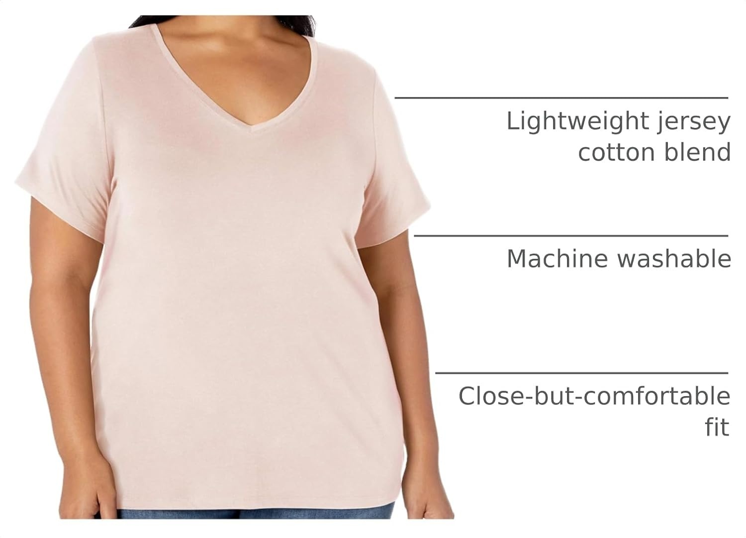image:imageAmazon Essentials Womens Plus Size ShortSleeve VNeck TShirtLight Pink