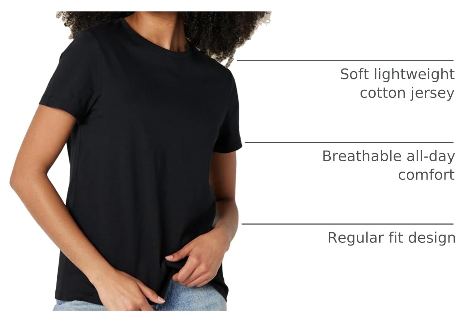image:imageAmazon Essentials Womens Regular Fit 100 Cotton Crewneck Short Sleeve TShirtBlack