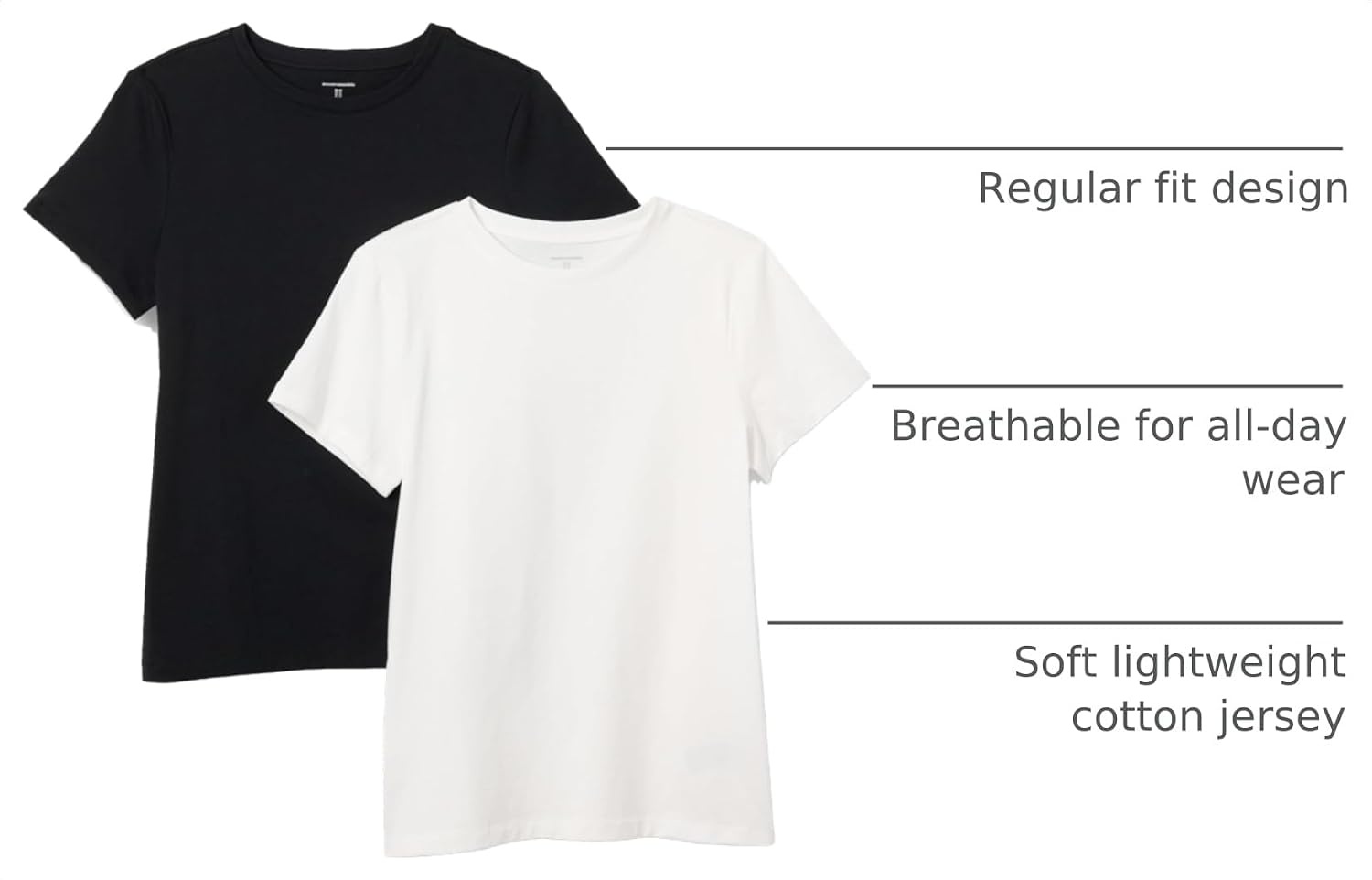 image:imageAmazon Essentials Womens Regular Fit 100 Cotton Crewneck Short Sleeve TShirtBlackWhite