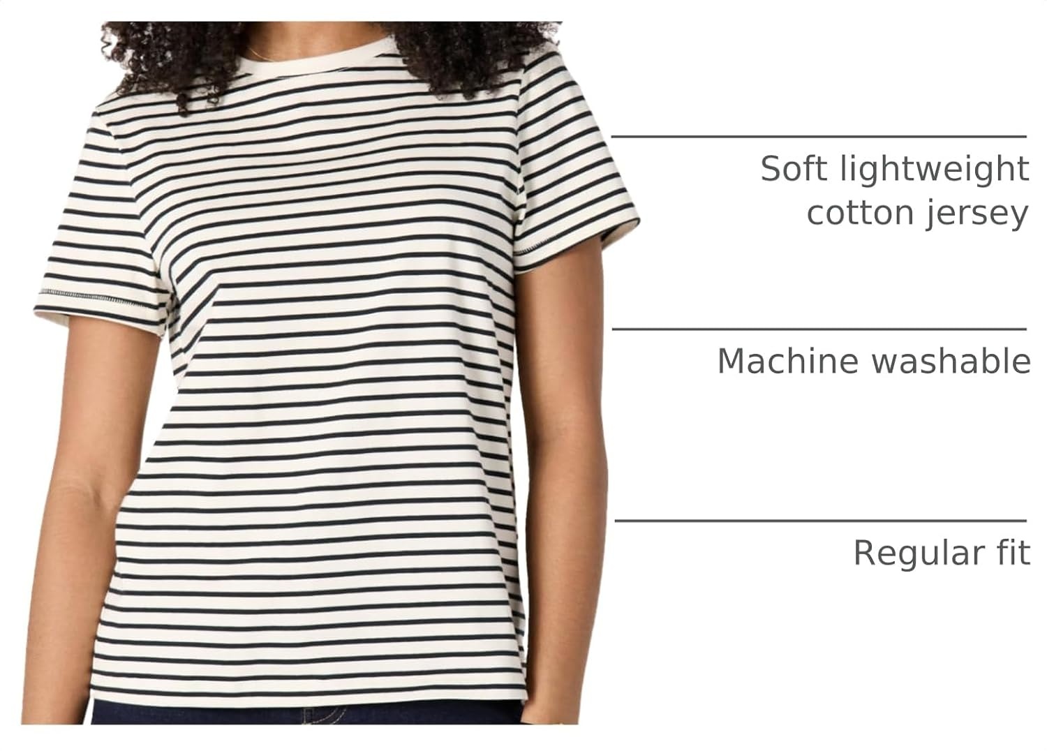 image:imageAmazon Essentials Womens Regular Fit 100 Cotton Crewneck Short Sleeve TShirtEggshell White Black French Stripes
