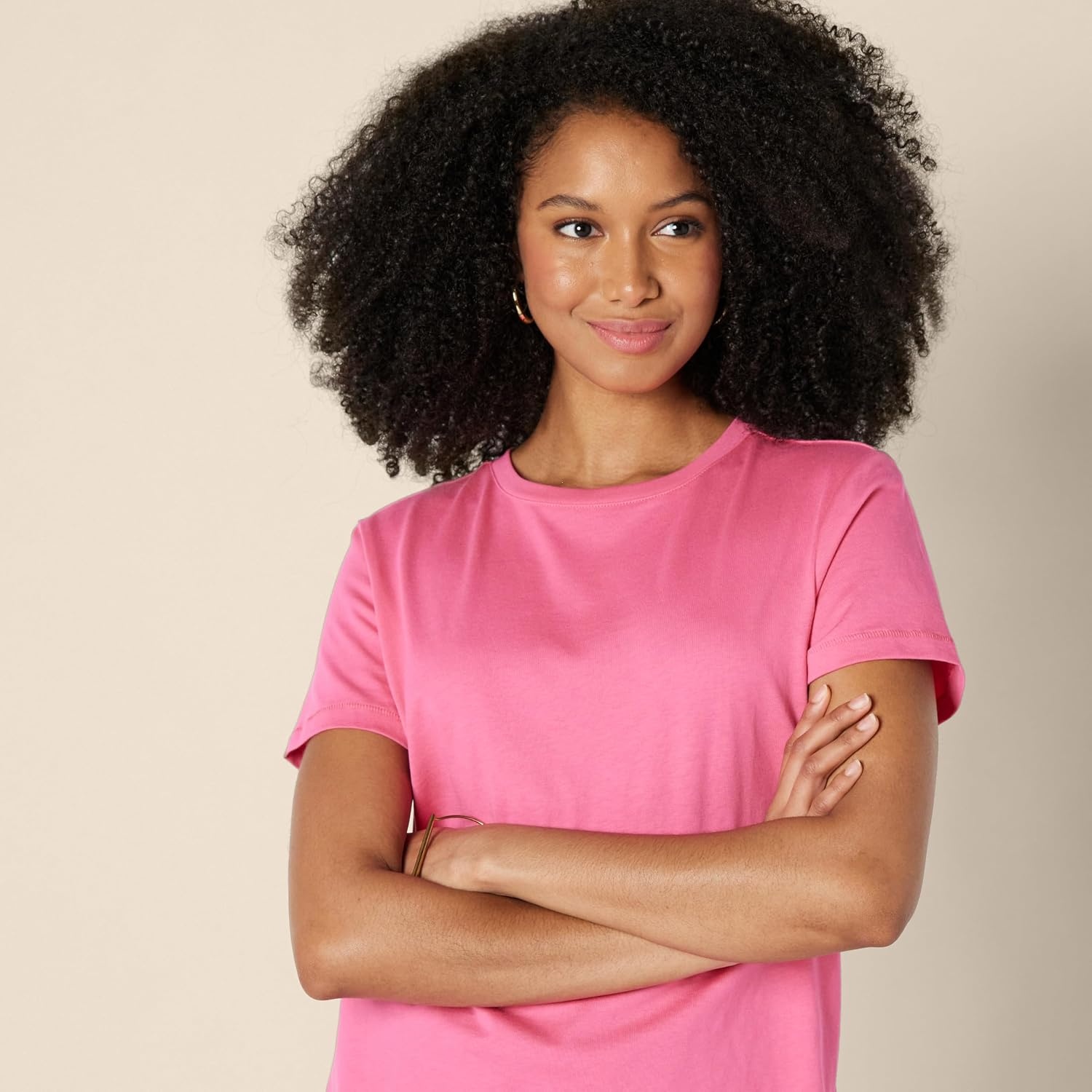 image:imageAmazon Essentials Womens Regular Fit 100 Cotton Crewneck Short Sleeve TShirtHot Pink
