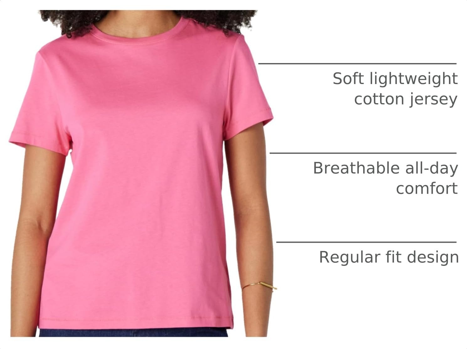 image:imageAmazon Essentials Womens Regular Fit 100 Cotton Crewneck Short Sleeve TShirtHot Pink