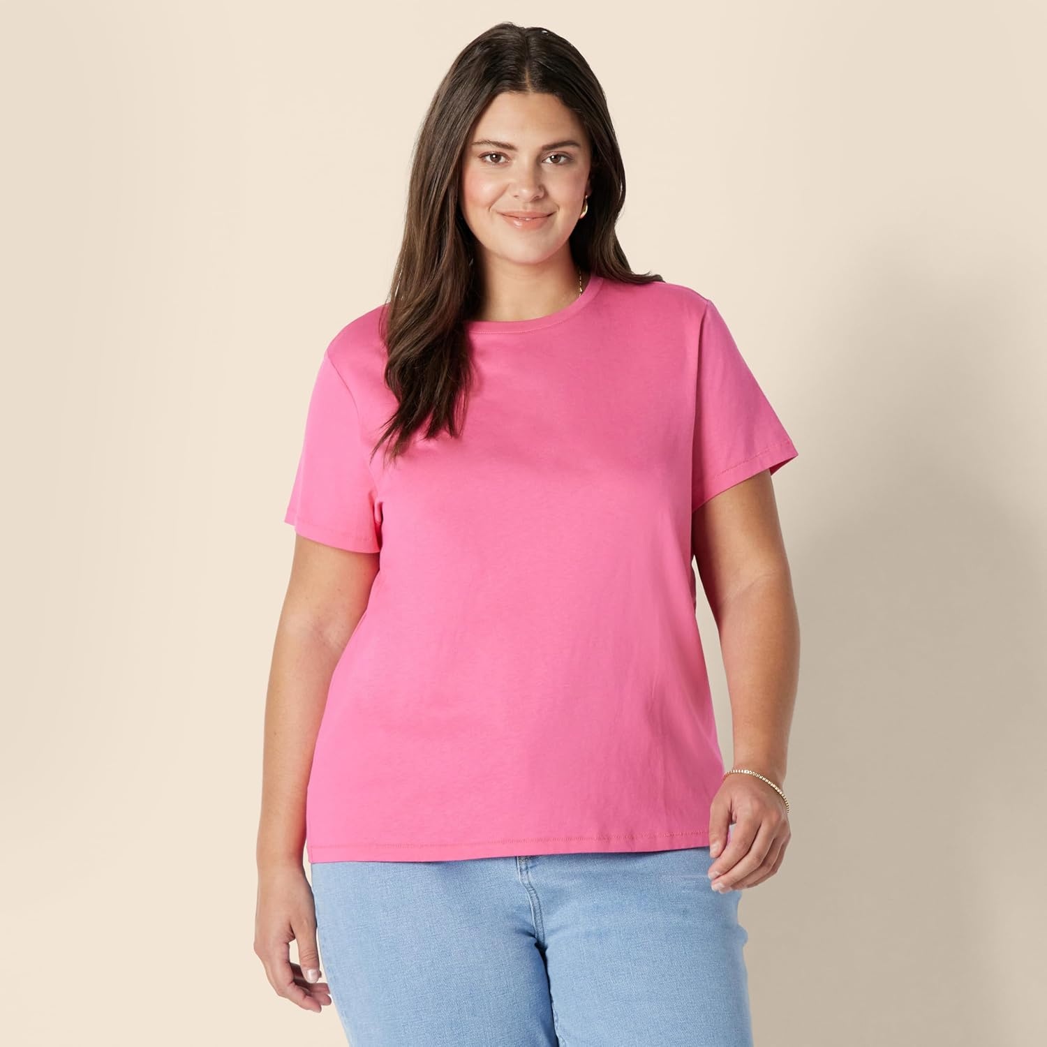image:imageAmazon Essentials Womens Regular Fit 100 Cotton Crewneck Short Sleeve TShirtHot Pink