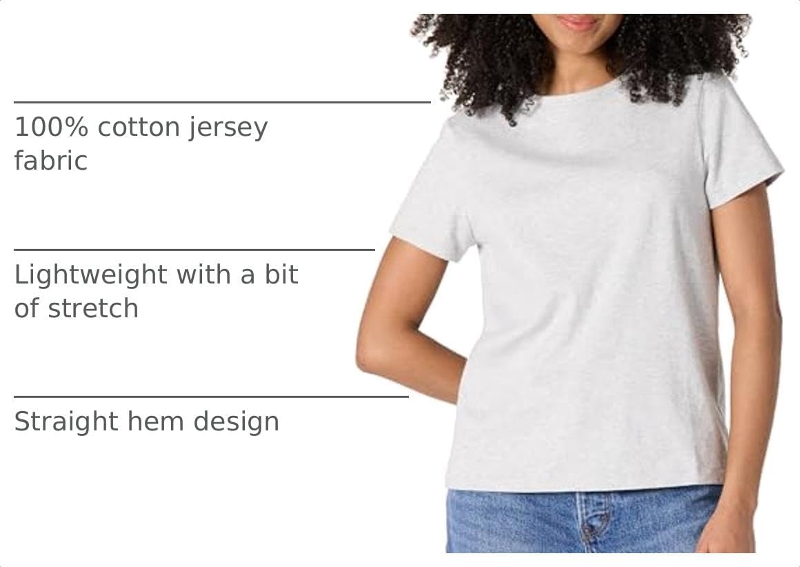 image:imageAmazon Essentials Womens Regular Fit 100 Cotton Crewneck Short Sleeve TShirtLight Grey Heather
