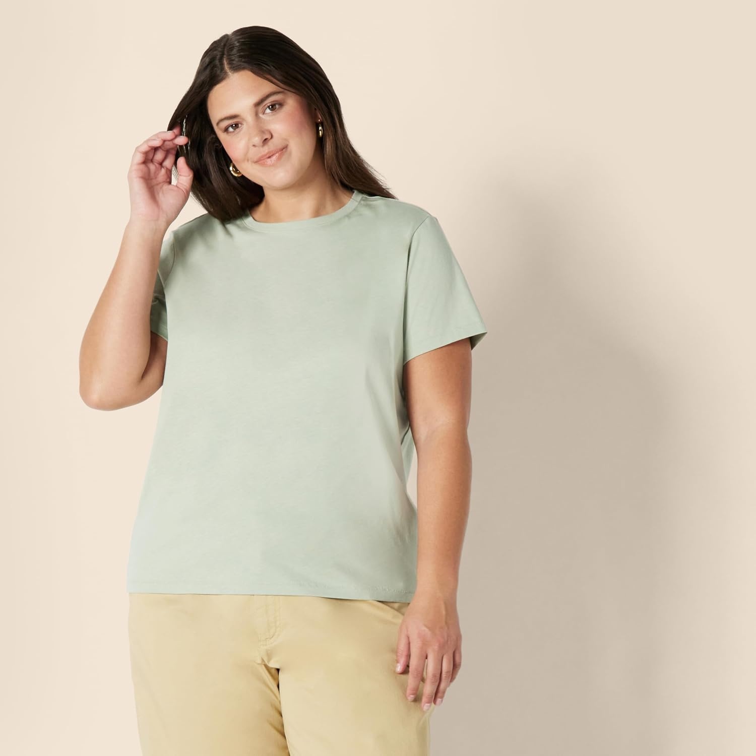 image:imageAmazon Essentials Womens Regular Fit 100 Cotton Crewneck Short Sleeve TShirtSage Green