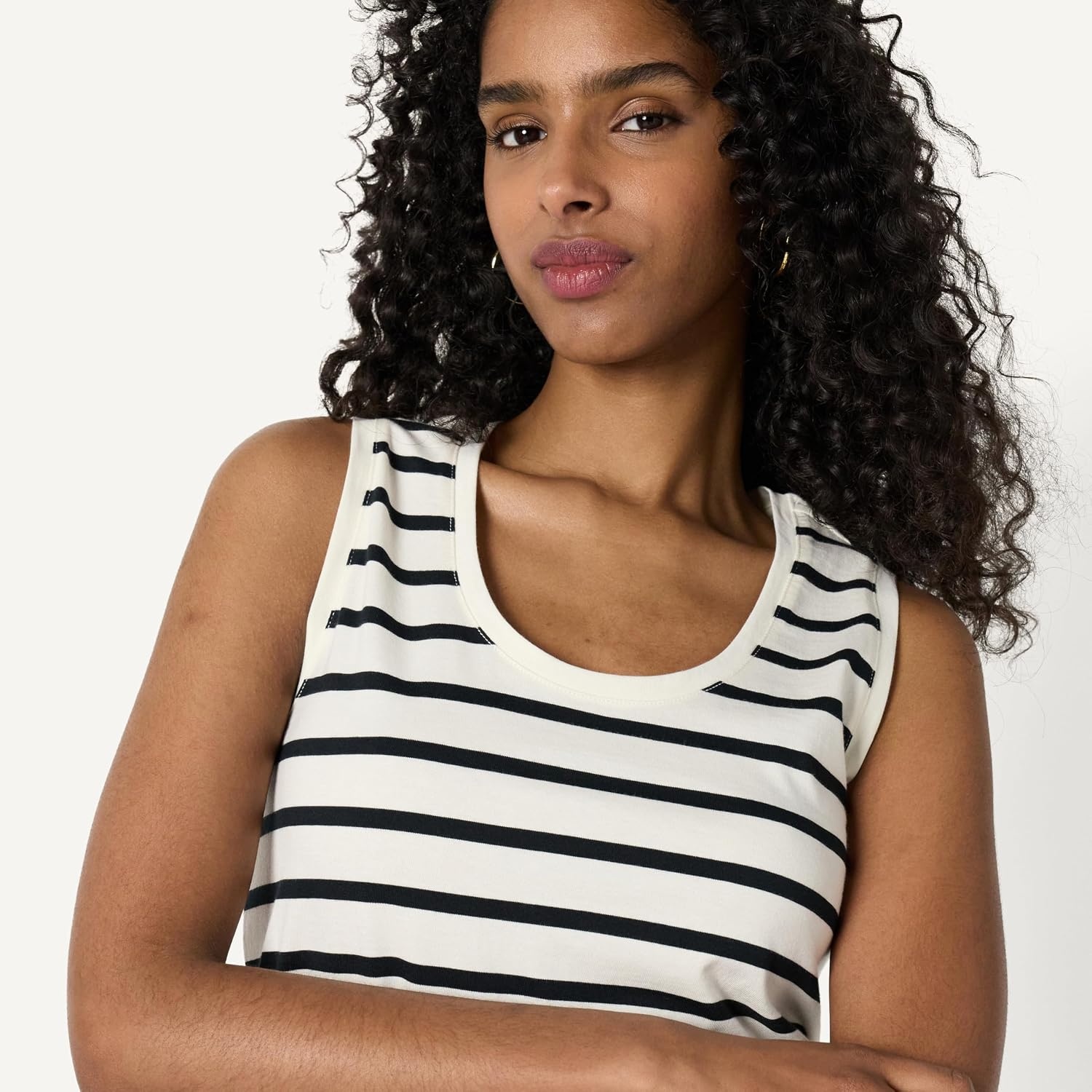 image:imageAmazon Essentials Womens RegularFit 100 Cotton Sleeveless Tank Top Pack of 2BlackMariner Stripe
