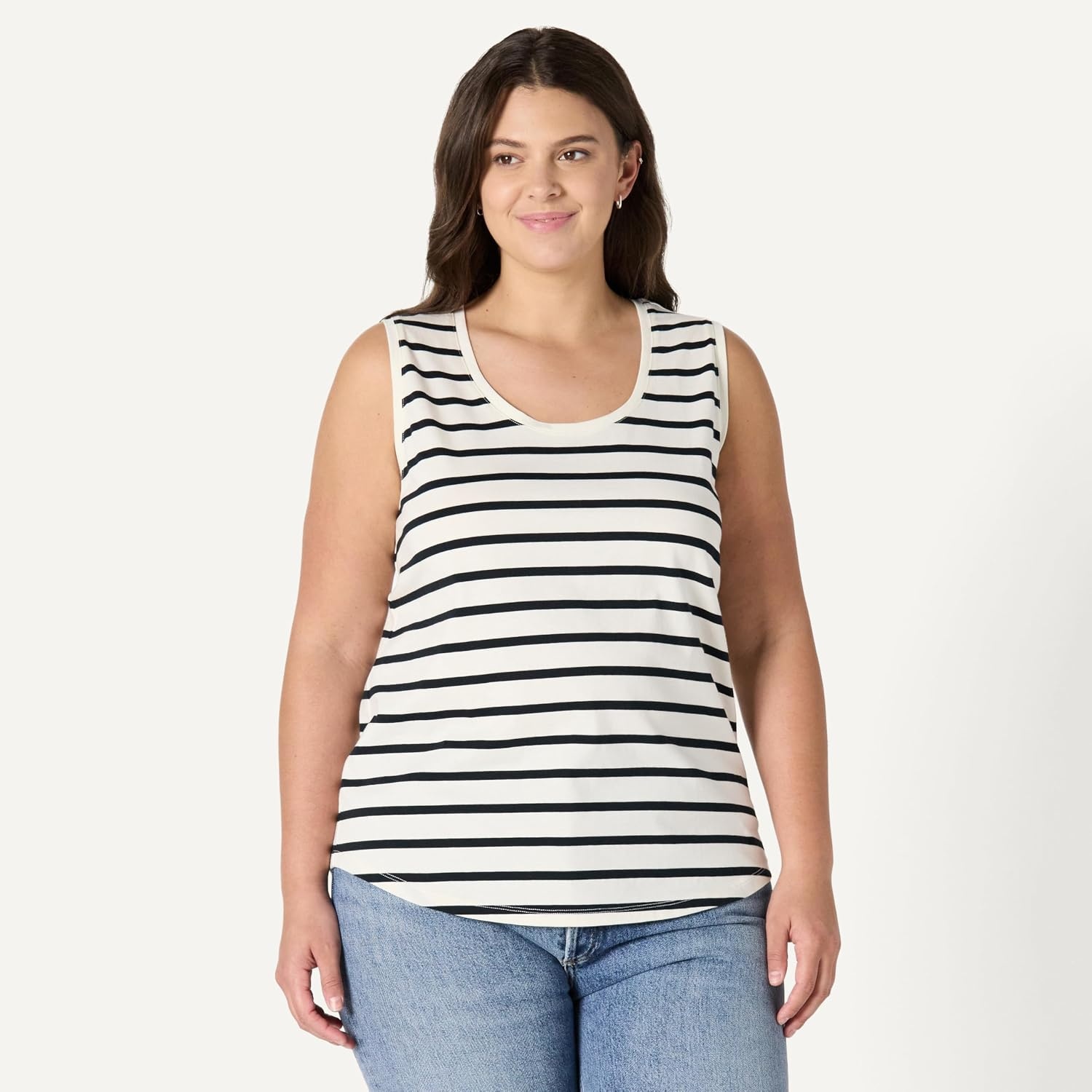 image:imageAmazon Essentials Womens RegularFit 100 Cotton Sleeveless Tank Top Pack of 2BlackMariner Stripe