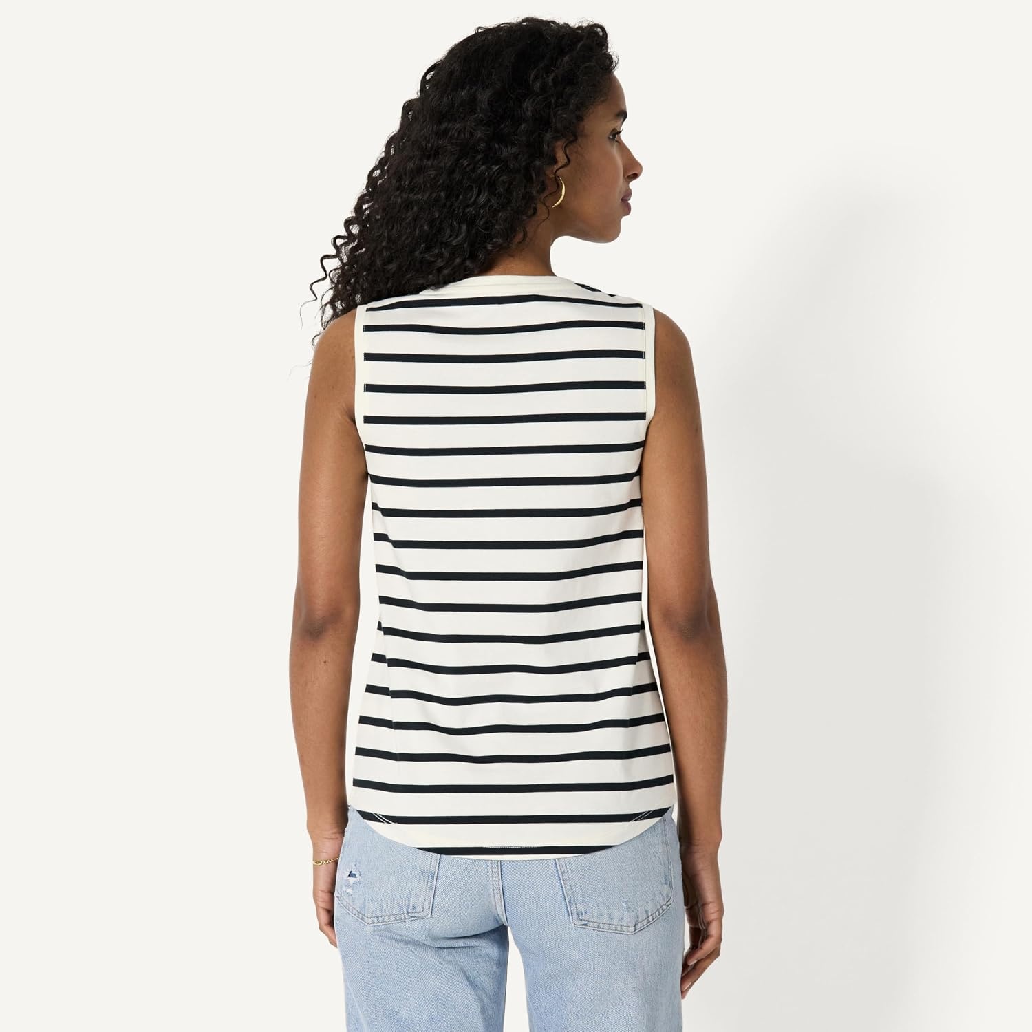 image:imageAmazon Essentials Womens RegularFit 100 Cotton Sleeveless Tank Top Pack of 2BlackMariner Stripe