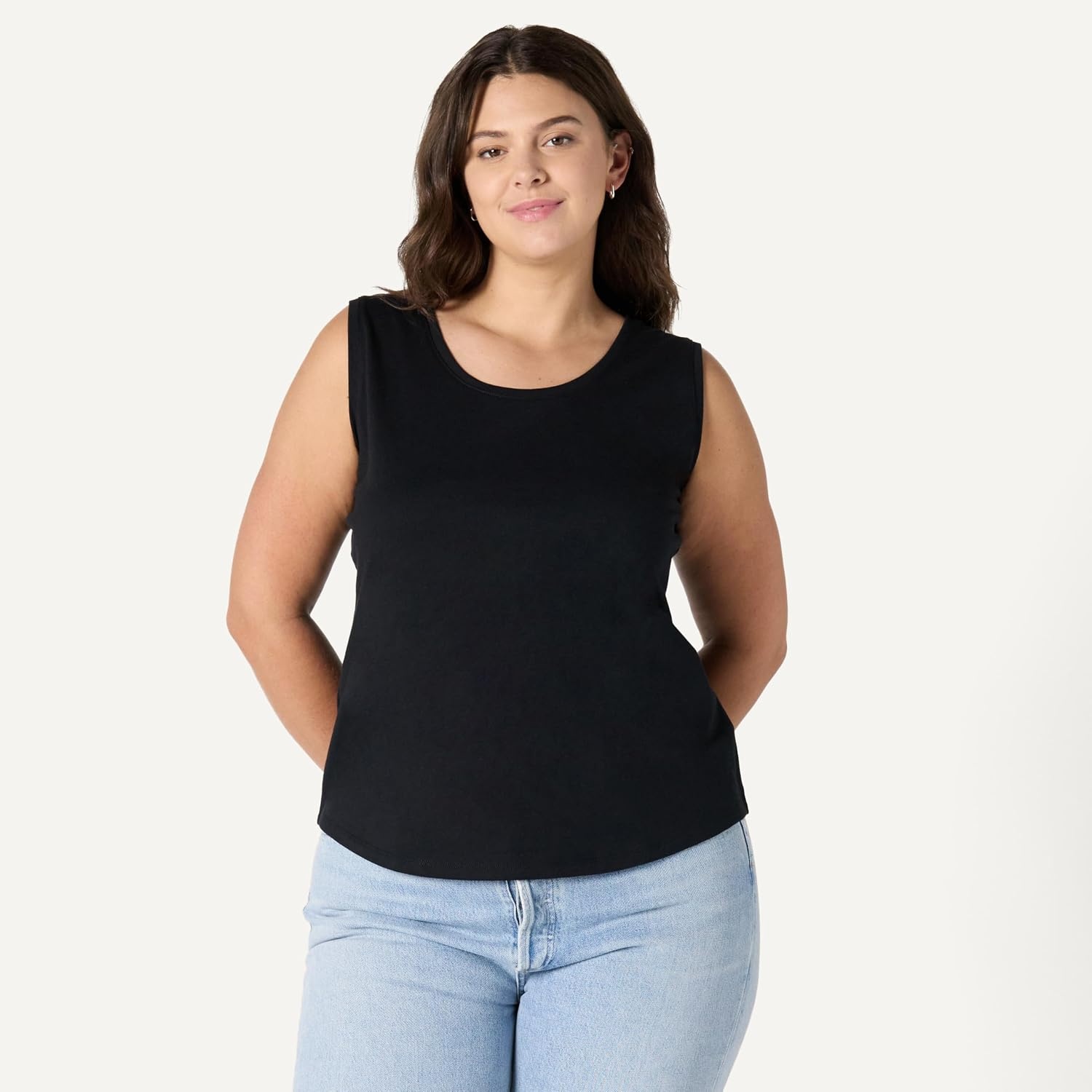 image:imageAmazon Essentials Womens RegularFit 100 Cotton Sleeveless Tank Top Pack of 2BlackWhite
