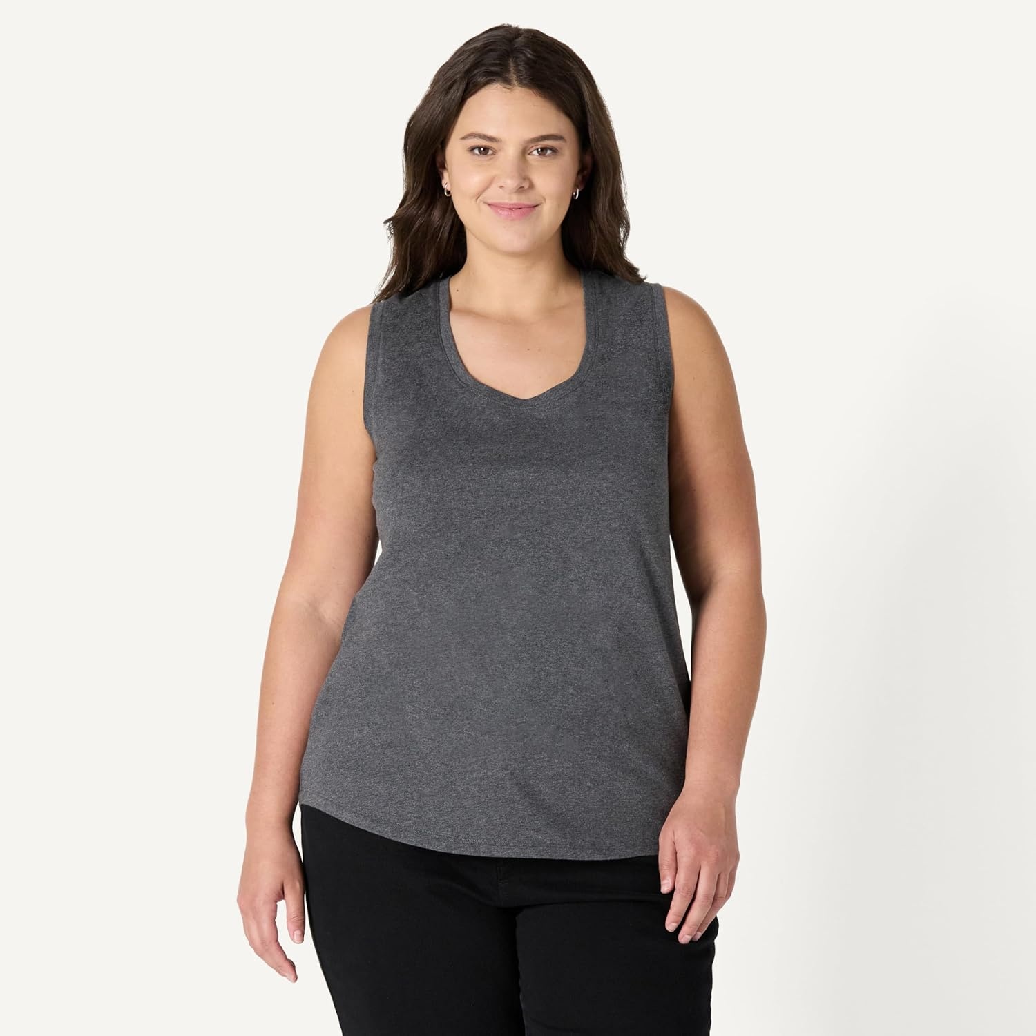 image:imageAmazon Essentials Womens RegularFit 100 Cotton Sleeveless Tank Top Pack of 2CharcoalLight Grey Heather