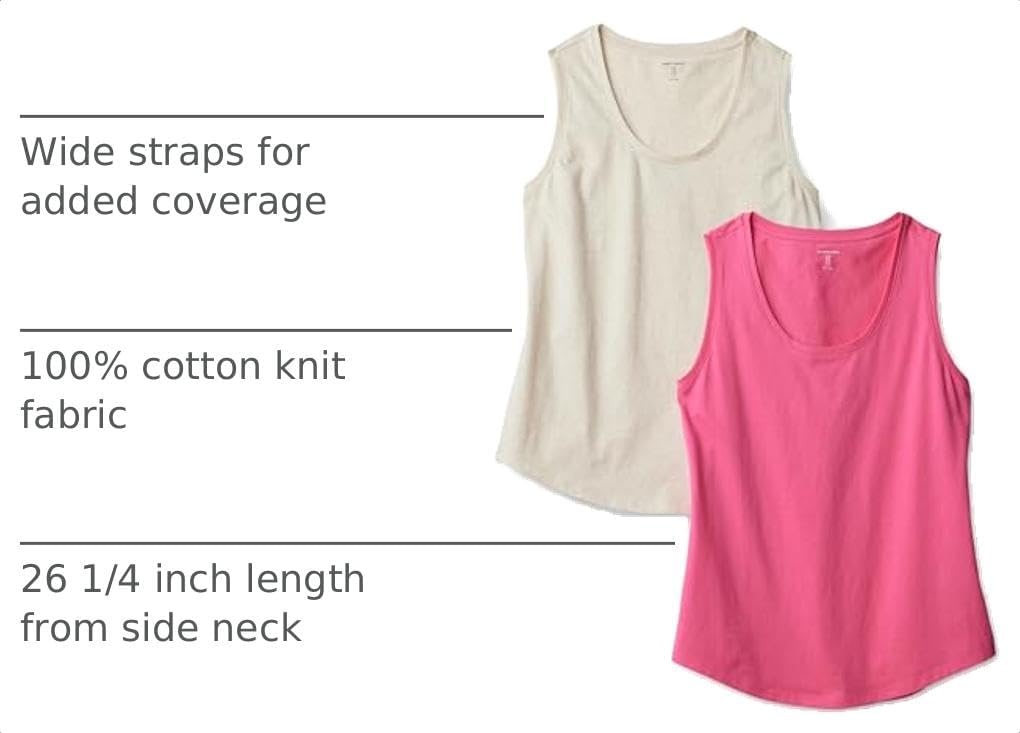 image:imageAmazon Essentials Womens RegularFit 100 Cotton Sleeveless Tank Top Pack of 2Hot PinkOatmeal Heather