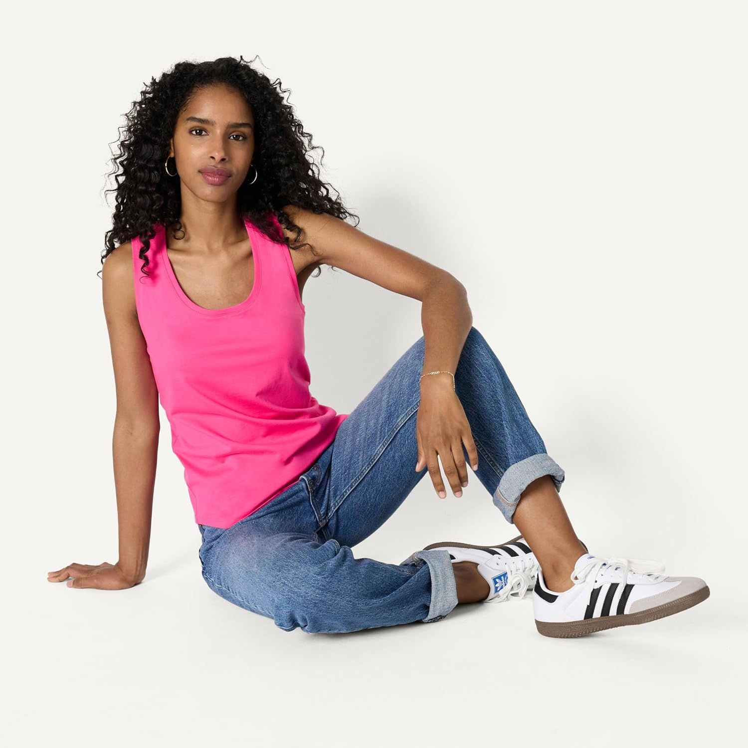 image:imageAmazon Essentials Womens RegularFit 100 Cotton Sleeveless Tank Top Pack of 2Hot PinkOatmeal Heather
